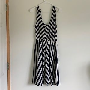 Midi navy and white herringbone striped dress